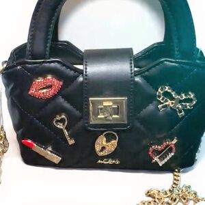 NWT ALDO Black Quilted Mini Top Handle Charm Bag